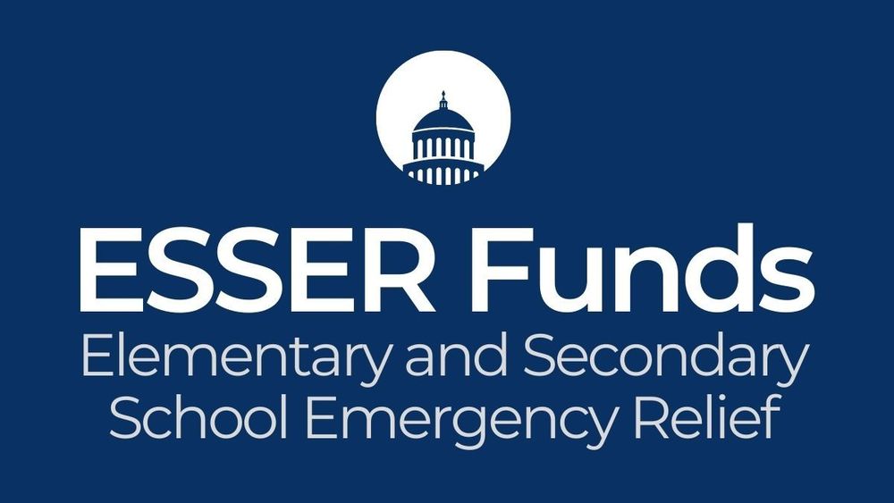 Blue background with ESSER Funds Elementary and Secondary School Emergency Relief
