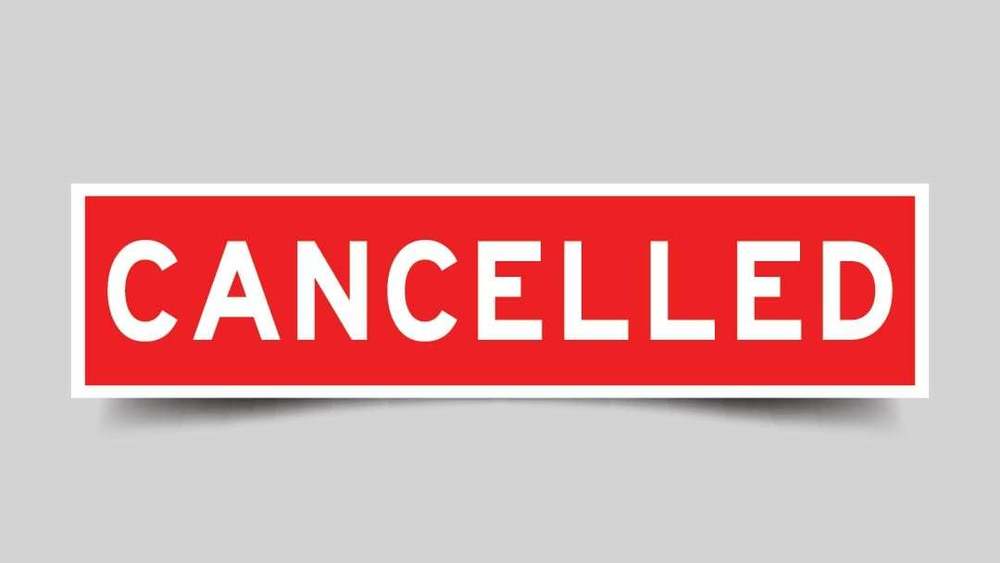 Gray background with a red sigh with white text reading "Cancelled."