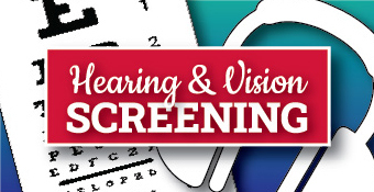 Hearing and Vision Screening eye chart and headphones